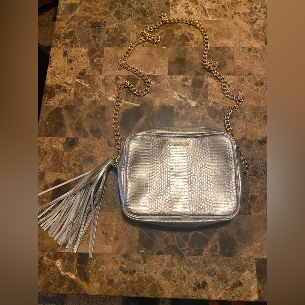 Victoria Secret~
Silver Metallic Reptile Crossbody
Gold Chain 
NWOT - Picture 9 of 15